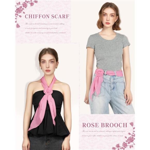 Chiffon Scarf for Women Pink - Picture 4 of 7